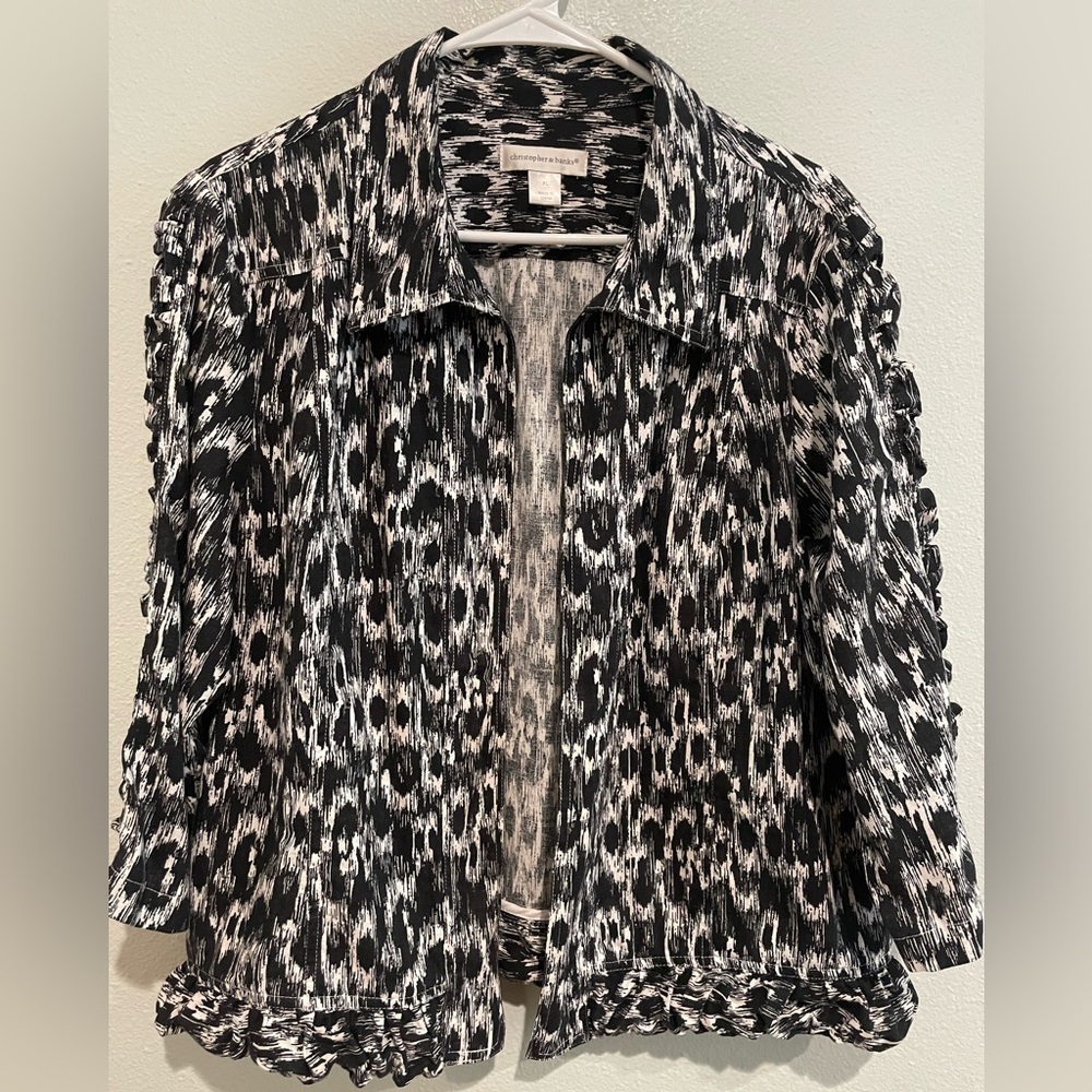 Christopher & Banks Graphic lightweight Jacket. Linen blend. Size XL